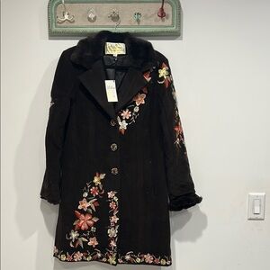 Ebene by Patrick Assuline Embroidered Floral Black Coat Women 4 small new w tag